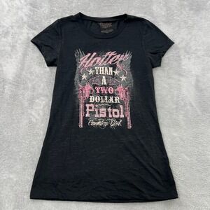 Country Girl Hotter Than A Two Dollar Pistol T-Shirt Size L Black Womens Western